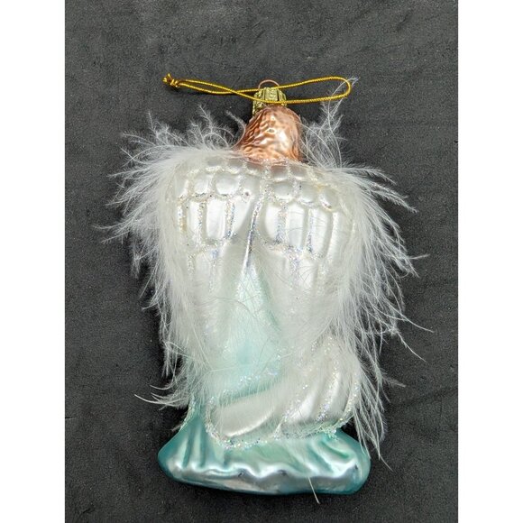 Vtg. Best Santa Christmas Ornament Angel 'NOEL' Glass Angel faux Feathers 5.25” - Picture 2 of 15